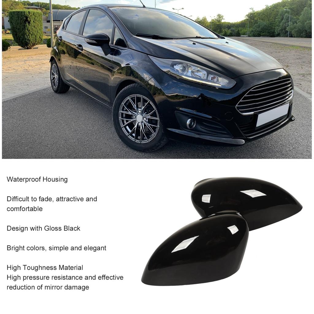 2Pcs Car Door Side Mirror Caps Gloss Black Rear View Side Mirror Housing For Ford Fiesta MK7 Rear View Side Mirror Housing