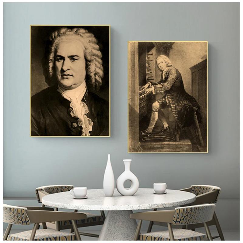 Johann Sebastian Bach German Musician Canvas Painting Vintage Wall Pictures Kraft Poster Coated Wall Stickers Home Decor Gift