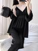 Live female Xia Bingsi Zhao Ruth sexy lace pajamas three-piece set suspender long sleeve trousers homewear