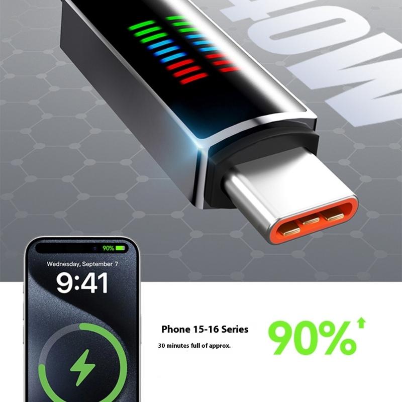 240W Fast Speed Charging Cable Cord Double USB C PD Port Dynamic Intelligent LED Power Indicator Zinc Alloy Construction