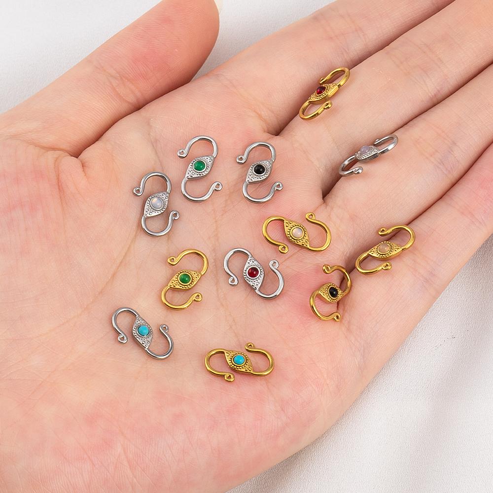 2pcs 6pcs Stainless Steel Natural Stone S Shape Hook Clasps Connectors Jewelry Makings Findings DIY Eye Clasp Jewelry Components