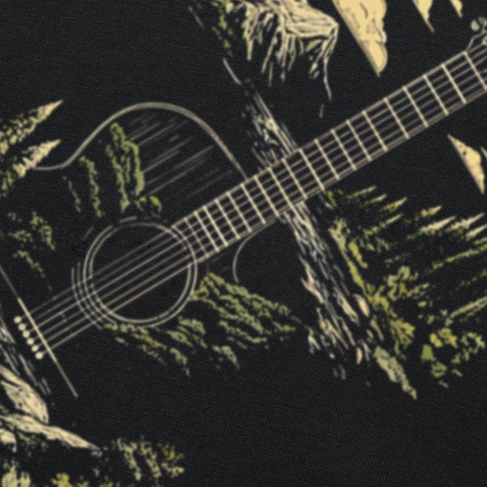 Acoustic Guitar Nature Forest Mountain Art 100% Cotton T-shirts Men Print Tshirt Loose Oversized Streetwear Hip Hop T Shirt