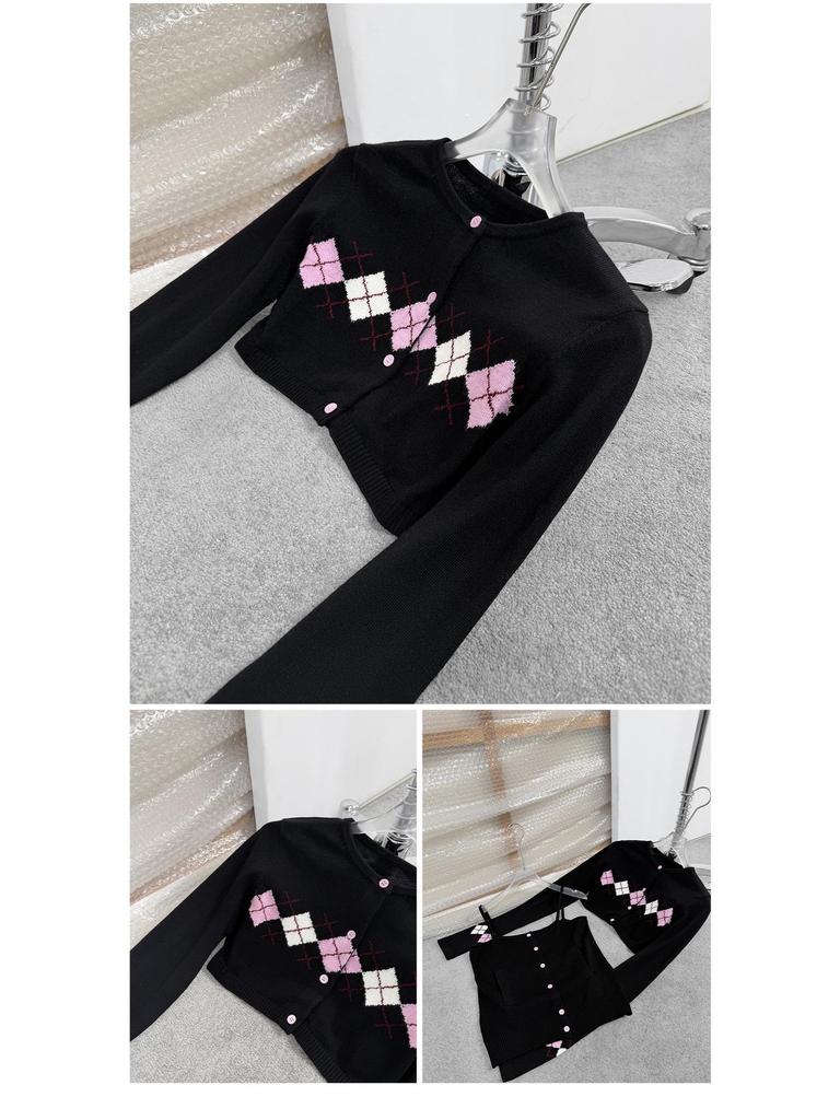 Nanyou Merino Wool Argyle Cardigan & Camisole Set - New Autumn Collection