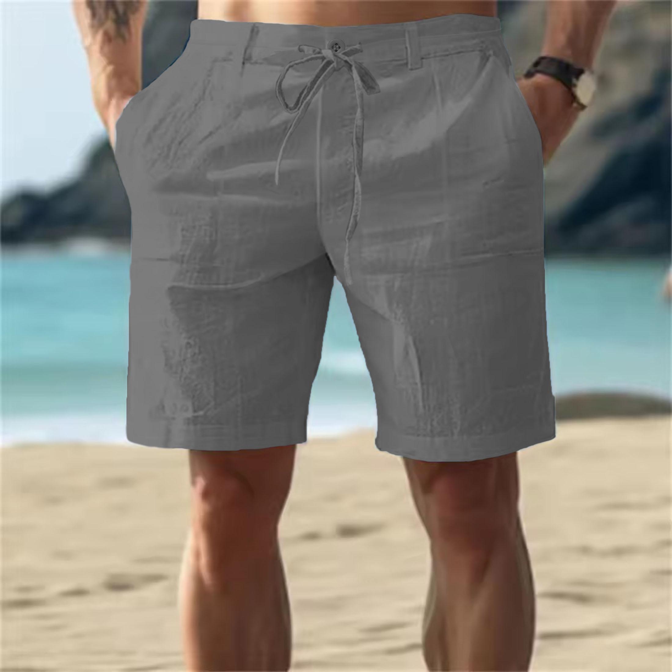 

Мужские повседневные шорты из хлопка и льна, летние дышащие однотонные брюки на резинке и шнурке, уличная одежда, спортивная одежда S-3XL XXL серый