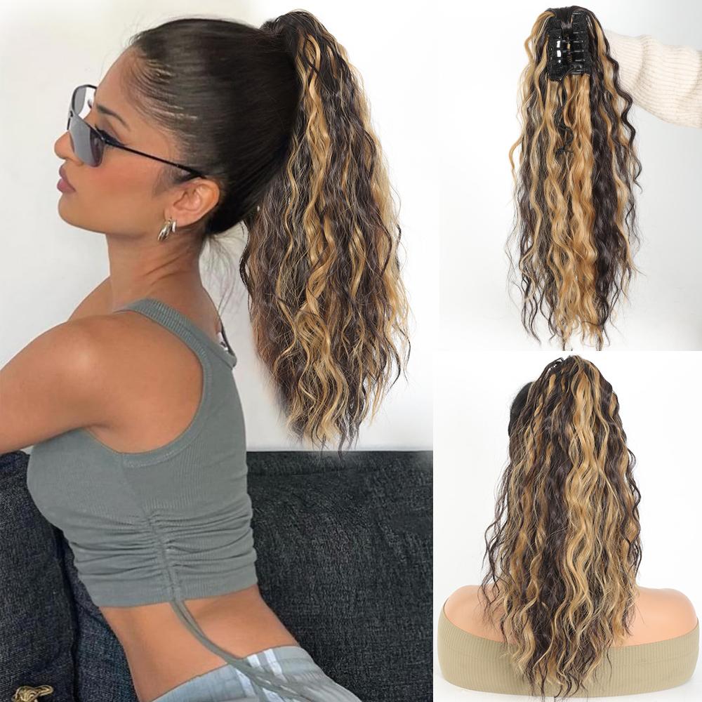 Aosiwig Synthetic Claw Ponytail For Women Long 18Inch Curly Hair Fake False Hairpiece Clip In Ponytails Extension Heat Resistant
