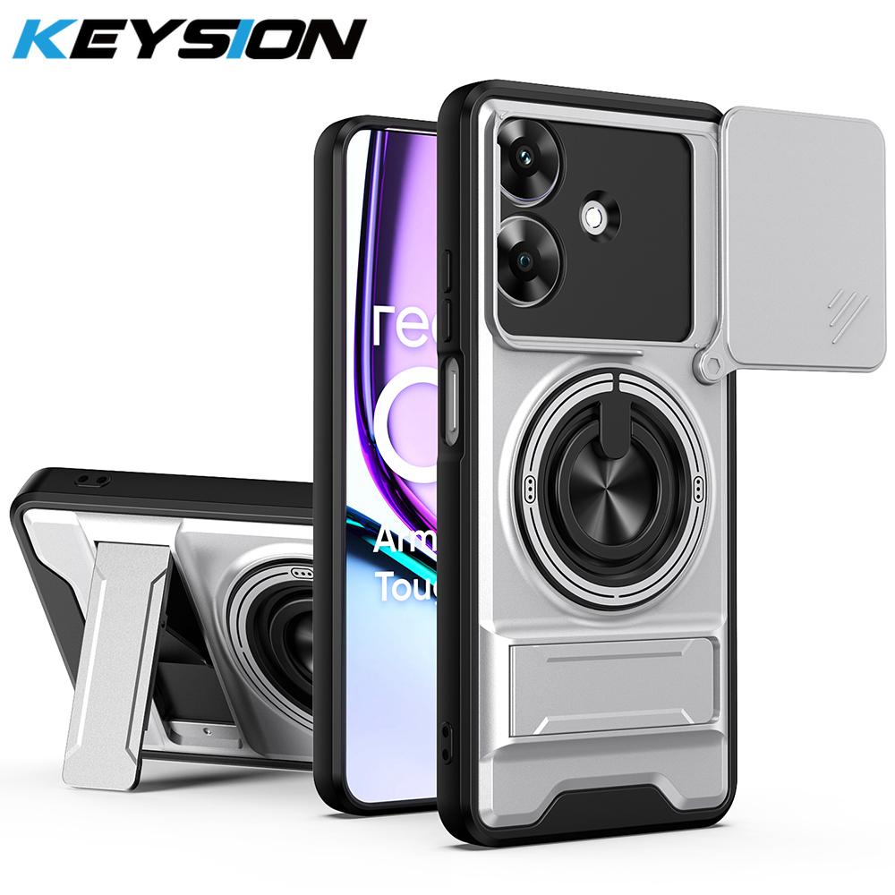 KEYSION Magnetic Phone Case for Realme Note 60 60X Slide Camera Protection Upright Kickstand 360° Ring Shockproof Back Cover
