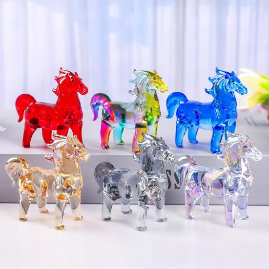 Yousheng Fake Crystal Horse Figurine Hand-carved Miniature Pony Statue Healing Stone Animal Collectible Sculpture Fengshui Decoration Ornament