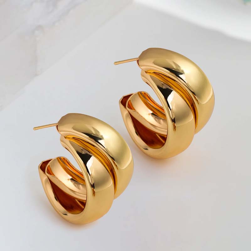 2026 New Fashion Metal Geometric Round Circle Hoop Earrings for Women Vintage Gold Color C-Shaped Statement Earring Zircon Gift