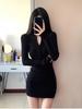 Black Fleece-Lined Hip-Hugging Skirt for Petite Figures - Sexy, Thickened Autumn/Winter Mini Dress