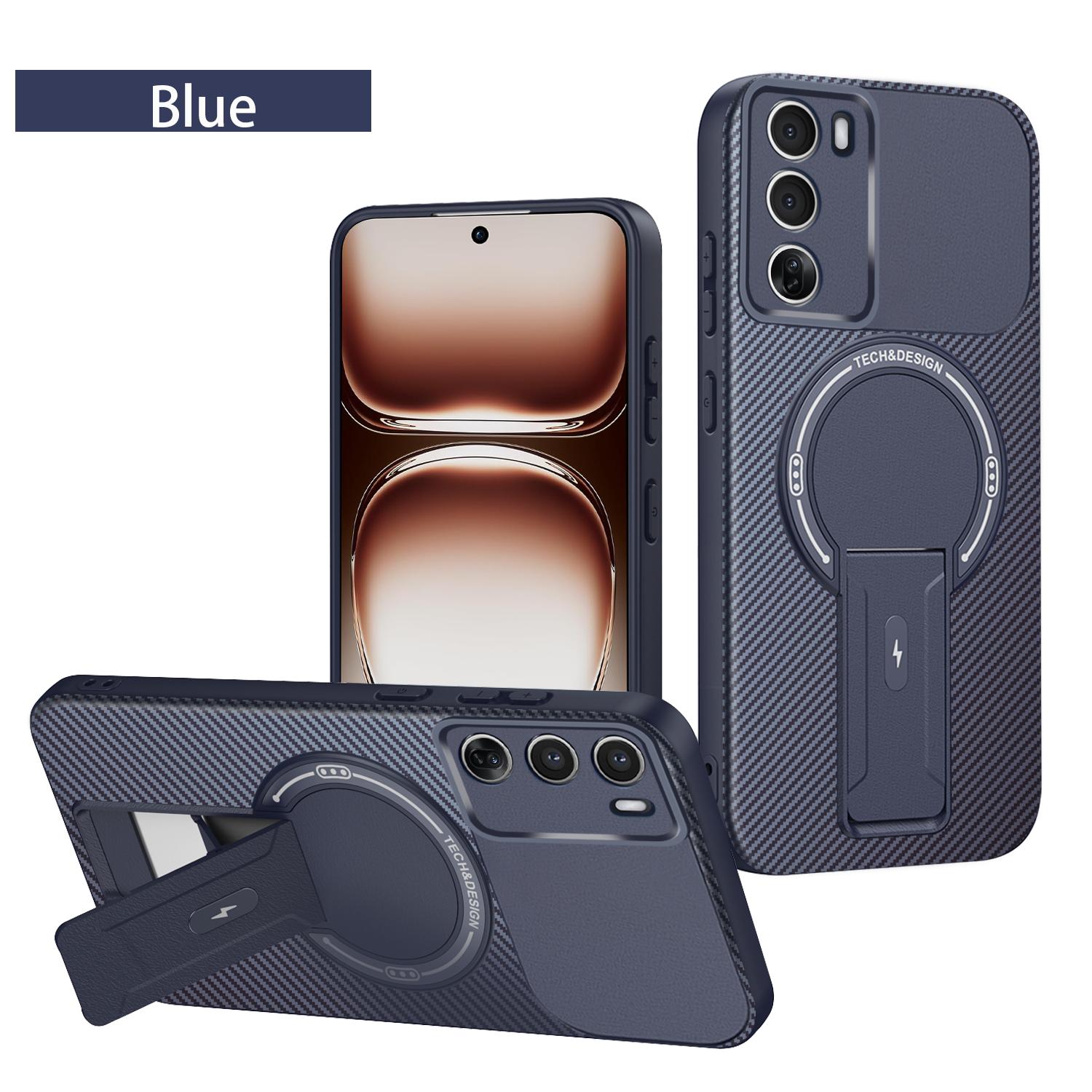 

Magnetic Wireless Charging Case for OPPO Reno12 Pro Reno 12 Pro 12Pro 5G Carbon Fiber Texture Foldable Bracket Luxury Back Cover OPPO Reno12 Pro синій