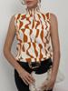 European and American garlic rice with whole body printed small turtleneck sleeveless shirt