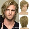 Mens Short Wig Side Part Fluffy Ash Blonde Synthetic High Temp Fiber Daily Wear