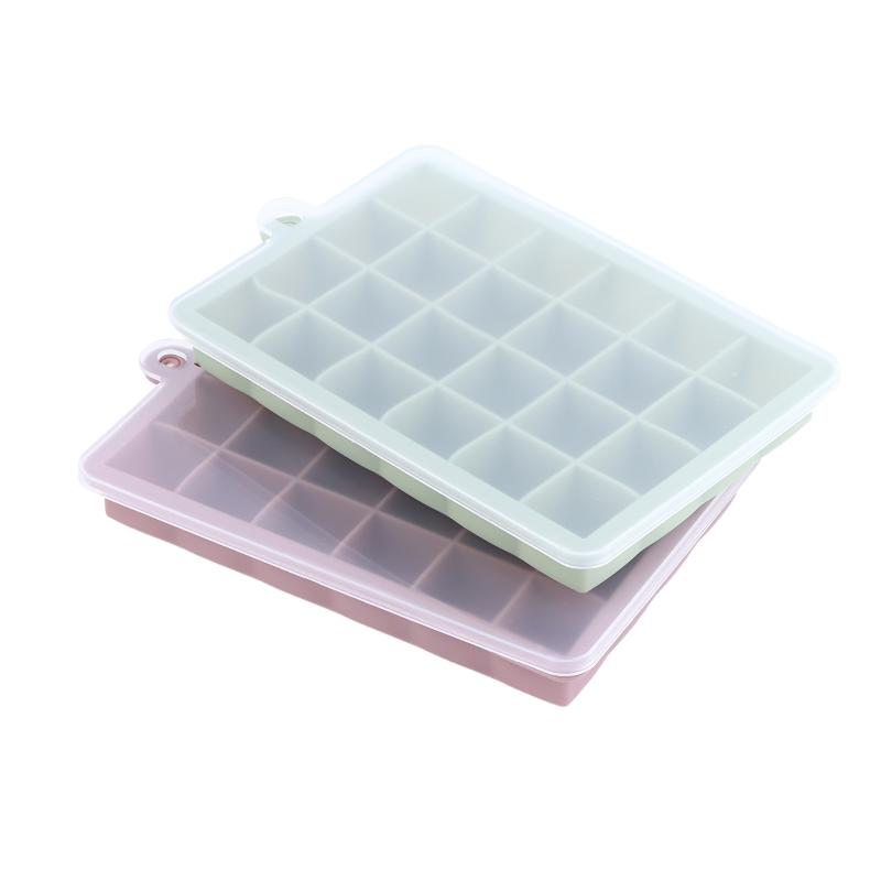 1Pc 24-Hole Silicone Ice Tray Square Box Auxiliary Food Puree Cheese Jelly Mold With Lid Bar Kitchen Cocktail Tools Ice Mold