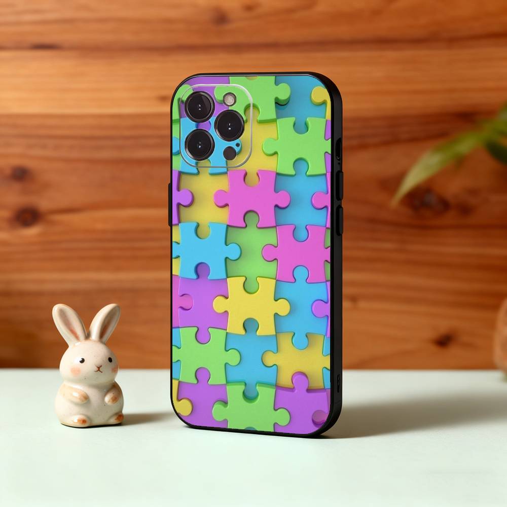 A-Autism S-Support P-Puzzle Pattern Phone Case For iPhone17,16,15,14,13,12,Plus,Pro Max, 5G Others Soft Black Cover