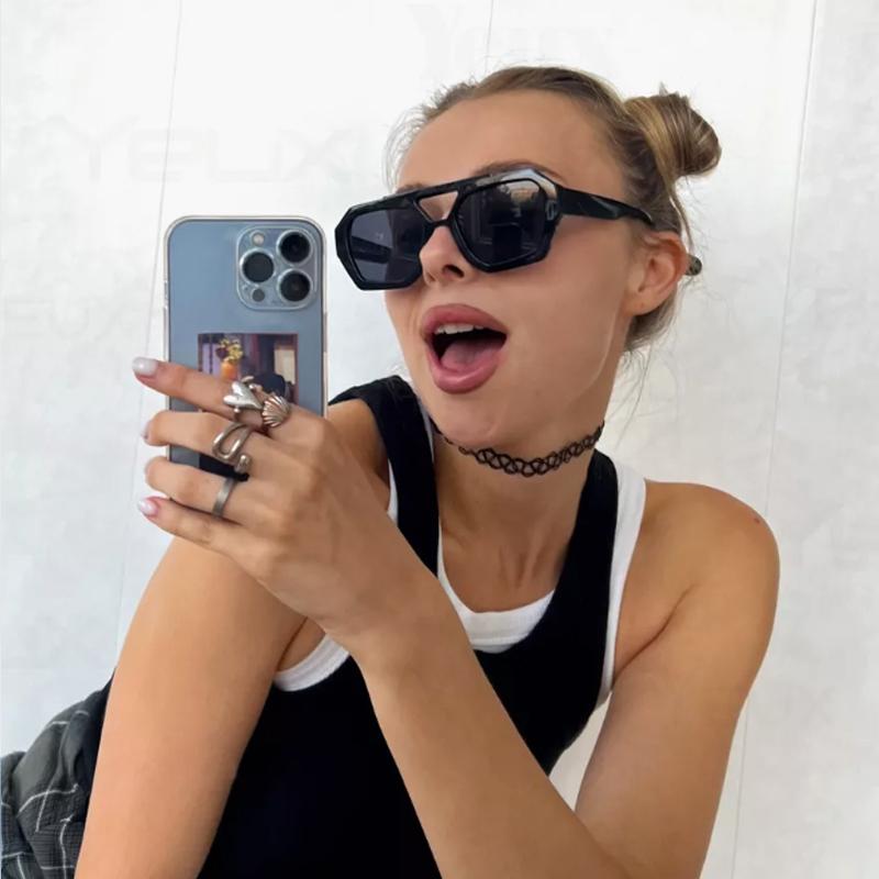 2pcs Fashion Square Sunglasses for Women Men Thick Frame Double Bridges Design Eyewear Female Chic Polygon Sun Glasses UV400