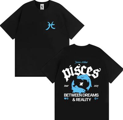 2025 Summer James Arthur Mens Pisces World Tour Tshirt Men Hip Hop Retro Cotton Short Sleeve Loose Casual Street Wear Tshirt