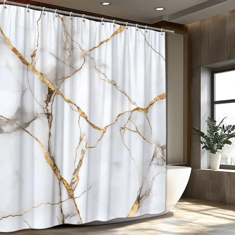 Rideau de douche blanc luxueux Naturel - Avec crochets Imperméable Résistant à la moisissure Facile à installer Lavable
