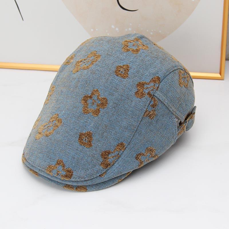 Retro flower forward hat women's autumn and winter versatile face newsboy hat millennial spice girl style short brim duckbill painter hat