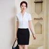 Women's Professional Short Sleeve V-Neck White Chiffon Workwear Top