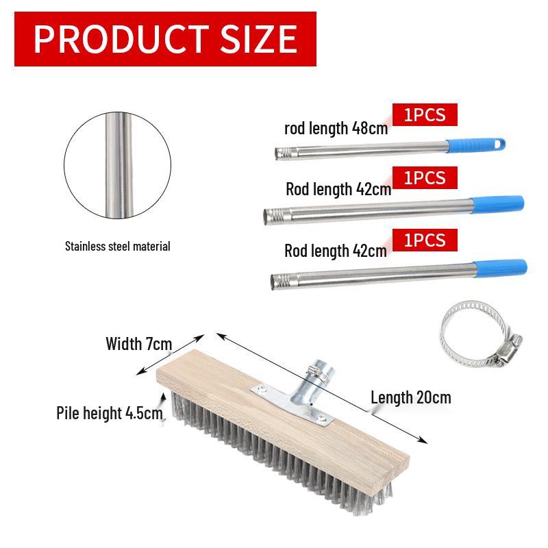 Stainless Steel Long-Handled Hard Bristle Floor Brush for Outdoor Cement Moss Cleaning