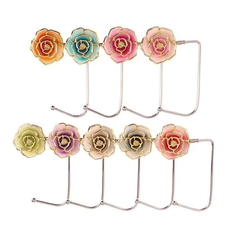 Elegant Gradient Rose Bag Purse Hook Portable Handbag Hanger Fashion Foldable Table Hook Organizer Desk Side Hooks