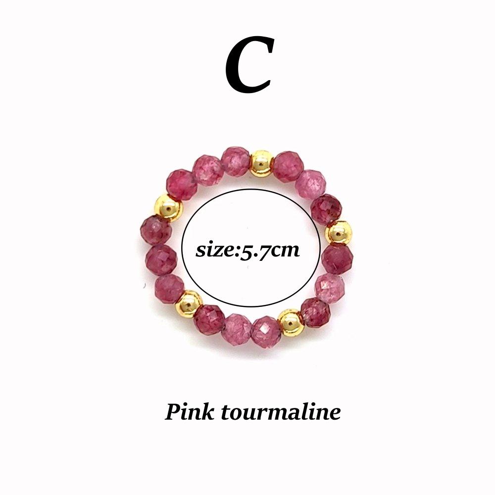 Vlen Natural Stone Ring Stackable Beads Elastic Finger Ring Elegant Dainty Boho Handmade Jewelry for Daily Wear & Gift