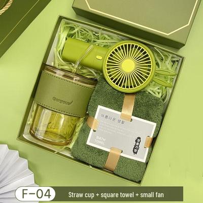 Glass Cup Fan Towel Gift Set