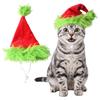 Cute Cat Santa Hat Christmas Pet Hat, Plush Dog with Fuzzy Green Trim, Party Dress Up Adjustable Elastic Band for Cats Dogs Festive Costume Accessory