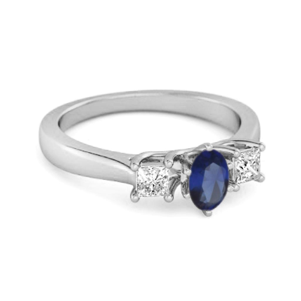 Blue Sapphire Elegant Three Stone Ring - 925  Sterling Silver