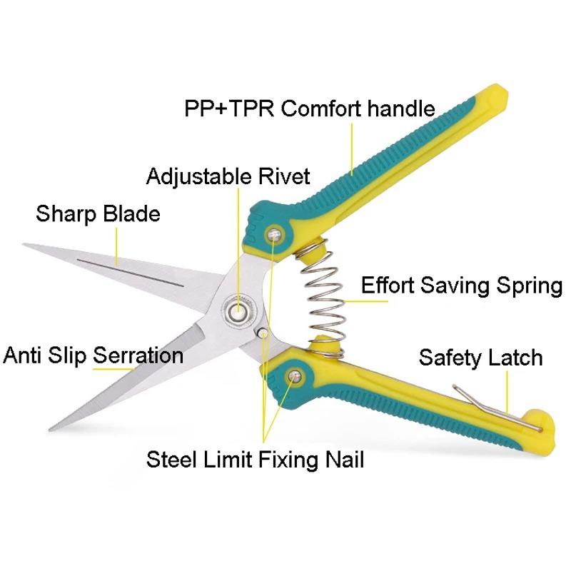 Rovná hlava Nerezová Ostrá Tenká čepel Šetřící práci Zahradnické nůžky TPR Rukojeť Nůžky pro domácnost Zahrada Rostliny bonsaje