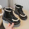 Girls Boots Children Fashion Glossy Leather Short Boots Non-slip PU Drop Shipping Lace Lolita Style Kids Versatile Soft Boots