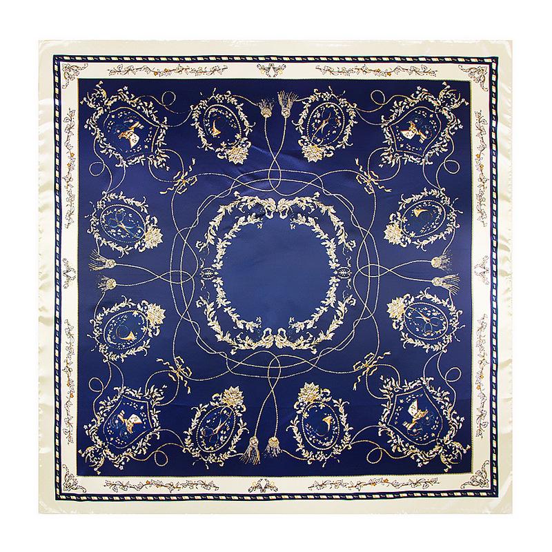 90cm Women's Retro Versatile Imitation Silk Scarf - European & American Style Satin Headscarf with Colorful Print