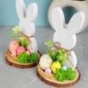 Wood Easter Rabbit Ornament Wooden Animal Sculpture Festival Decoration For Mantels Holiday Party Tabletop Centerpieces