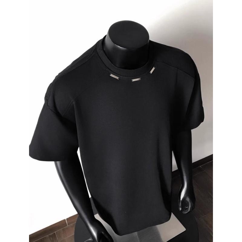 

Men s Trendy Crew Neck Cotton T-Shirt - Short Sleeve, Loose Fit, Steel Label Design XXXL чорний