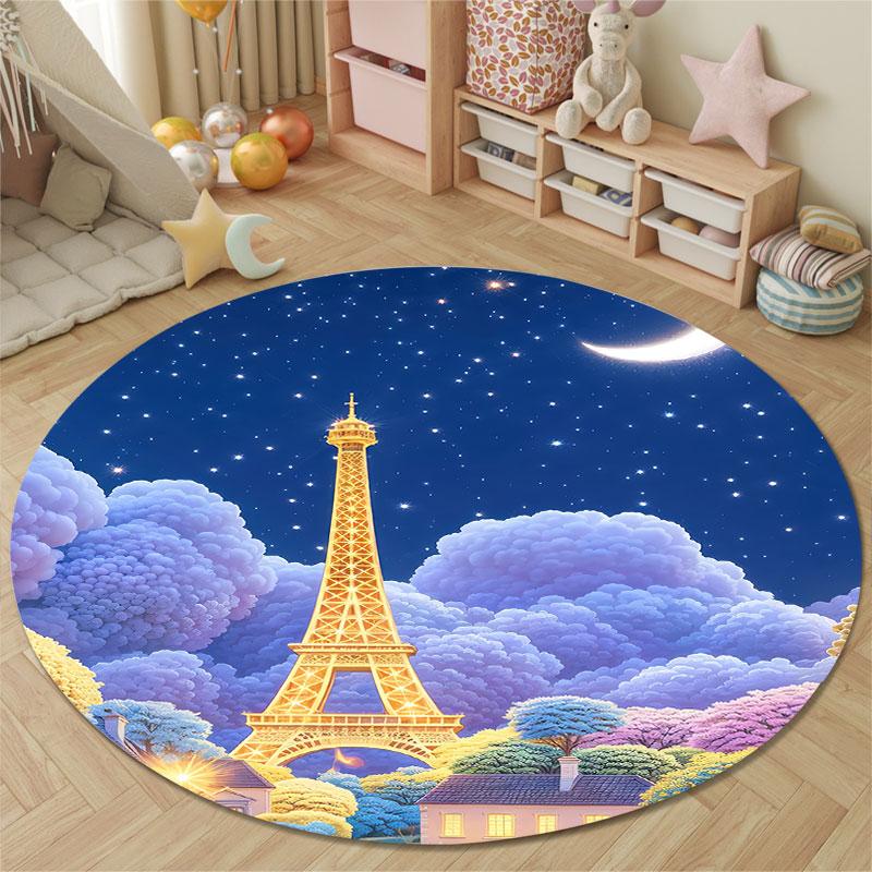 Folk Round Stained Glass Multicolor Carpet, Non-Slip Floor Mat for Hallway