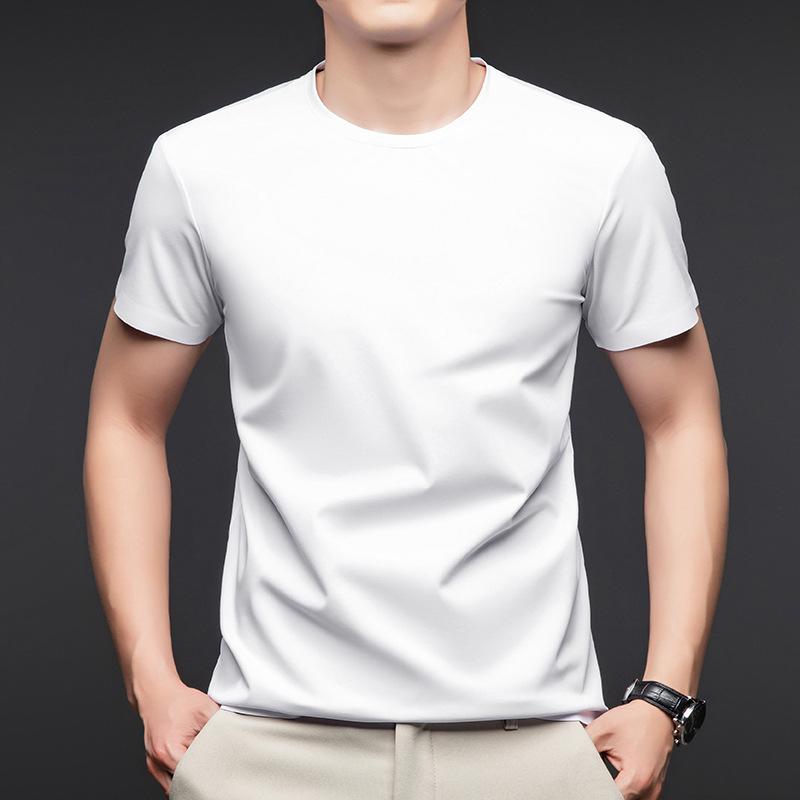 קיץ חדש חולצת טי לגברים משי תות אמצע שרוול כותנה צווארון עגול חצי שרוול משי אנטי קרח חולצת טי לגברים צעירים חולצת פולו לגברים