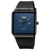 Square Men's Watch Leather Strap Black Simple Slim Stylish Waterproof Casual Business Gift Black Blue