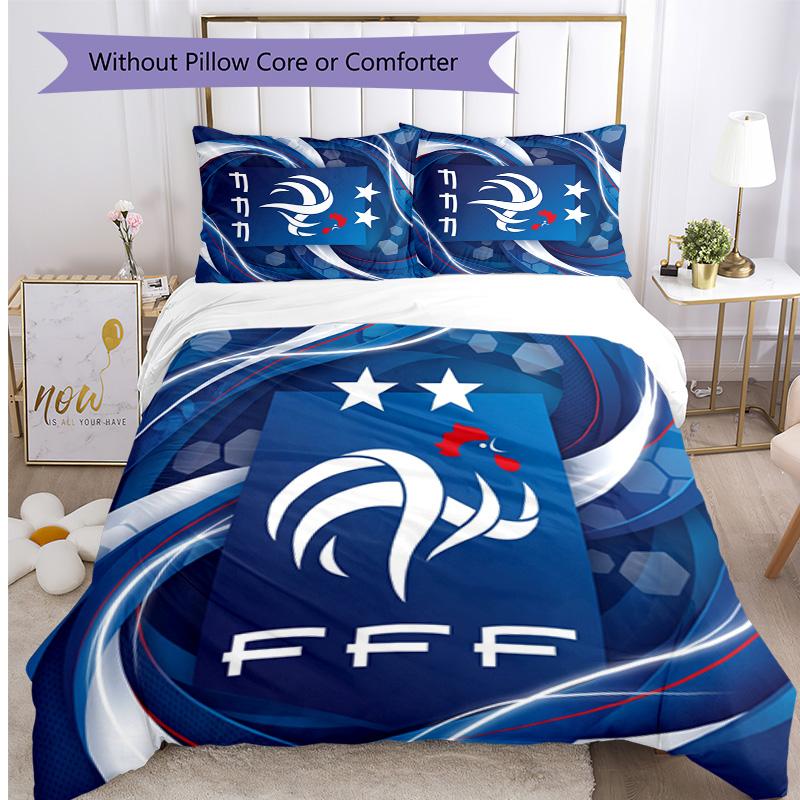 Set Biancheria da Letto Stampata France Football 3 Pezzi Set Copriletto Accogliente Traspirante come Regalo per Inaugurazione Casa Vacanze