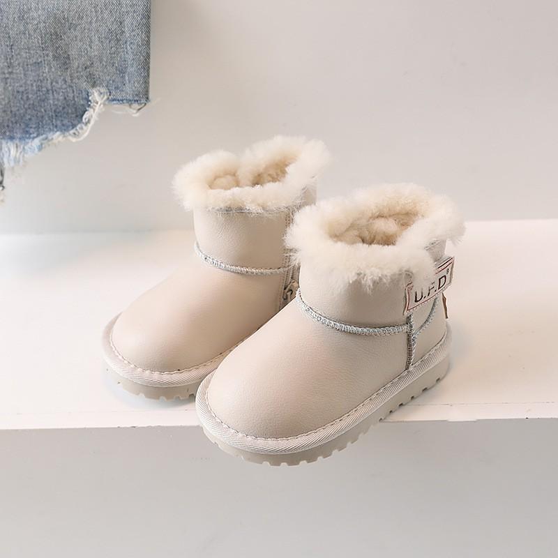 Kids Winter Snow Boots Boys Girls Warm Lined Ankle With Non-Slip Sole Genuine Leather Toddler Child Footwear