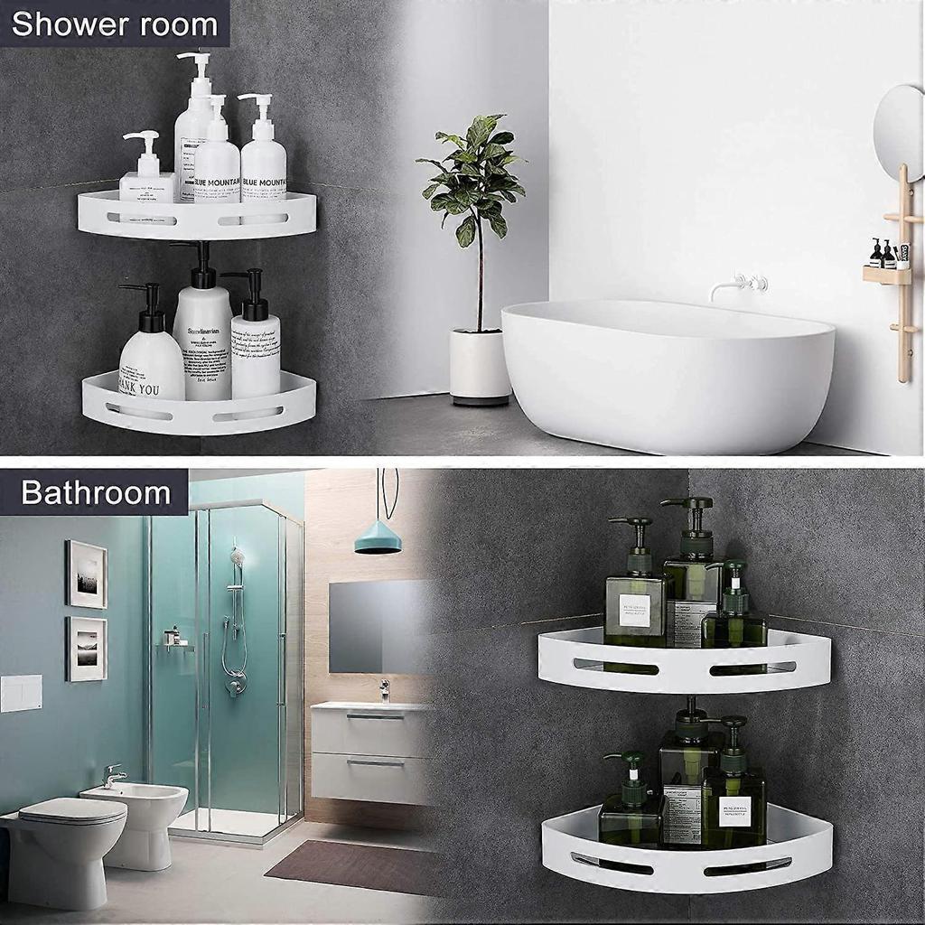 Etagre Douche tagre de Douche d'angle et Cuisine Serviteurs de Douche, Aluminium, Finition Mat, Lot de 2 Blanc