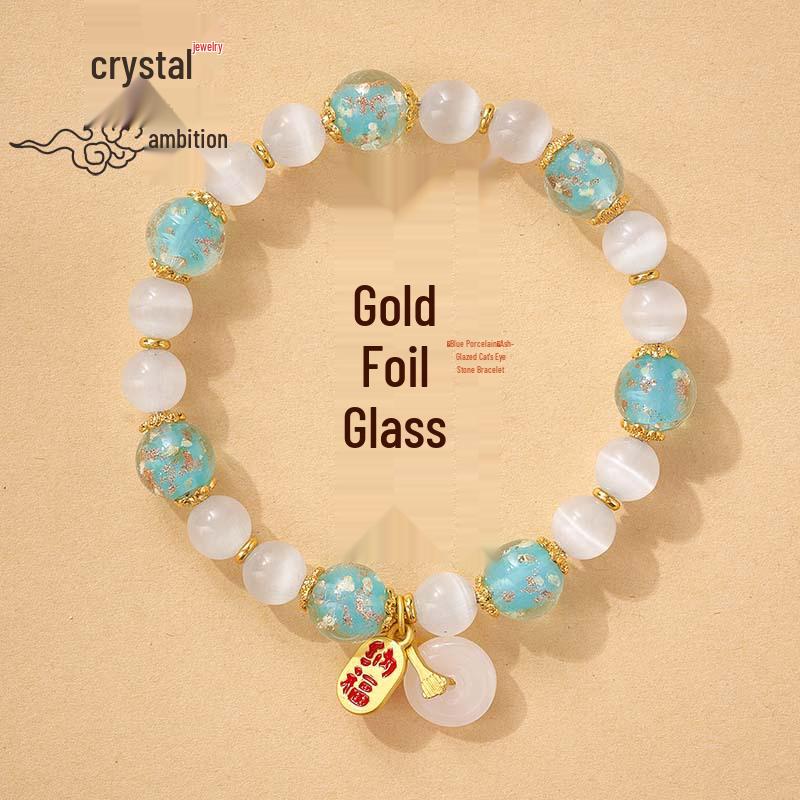 Luminous Cat's Eye Ash Glass Bracelet: Women's Luck-Changing Crystal Ornament