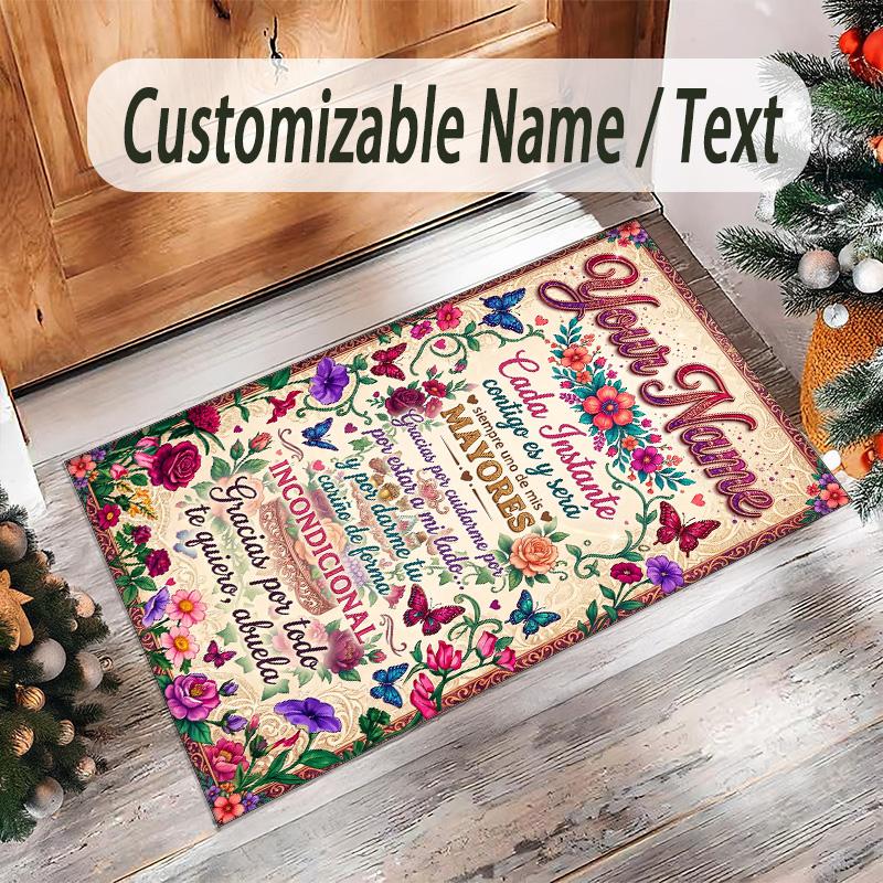 Hearts Theme Crystal Velvet Floor Rug Personalized Custom Name Text Warm Carpet Home Decoration