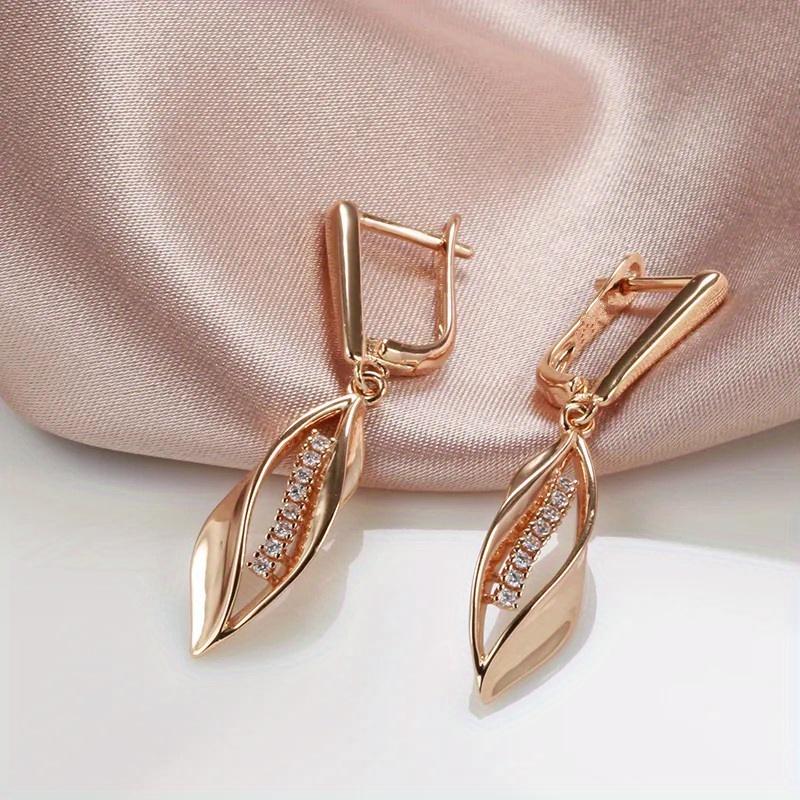 1 Pair Golden Color Long Leaf Drop Earrings for Women Zircon Elegant Wedding Jewelry Trendy Dangle Earrings
