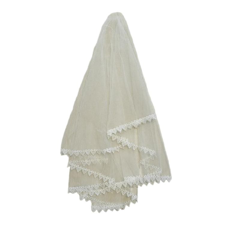 Bröllopstyll Brud Flerskiktad Slöja med Spets Hjärtformad Kant Elegant Brudtärna Slöja