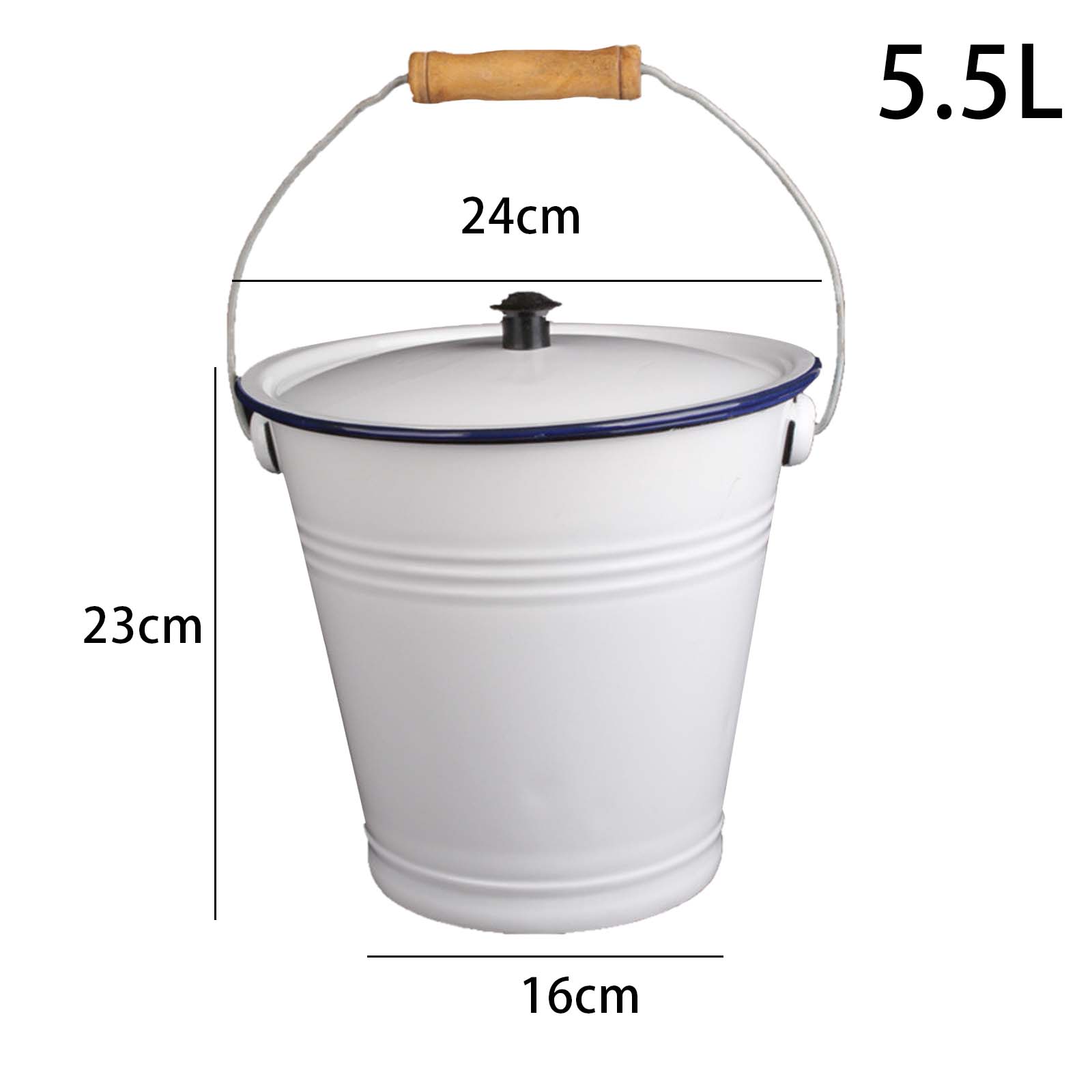 

Enamel Bucket with Wood Handle Multiuse with Lid Pails for Garden Party Favors Water Oil Rice Outdoor Activities Organizing