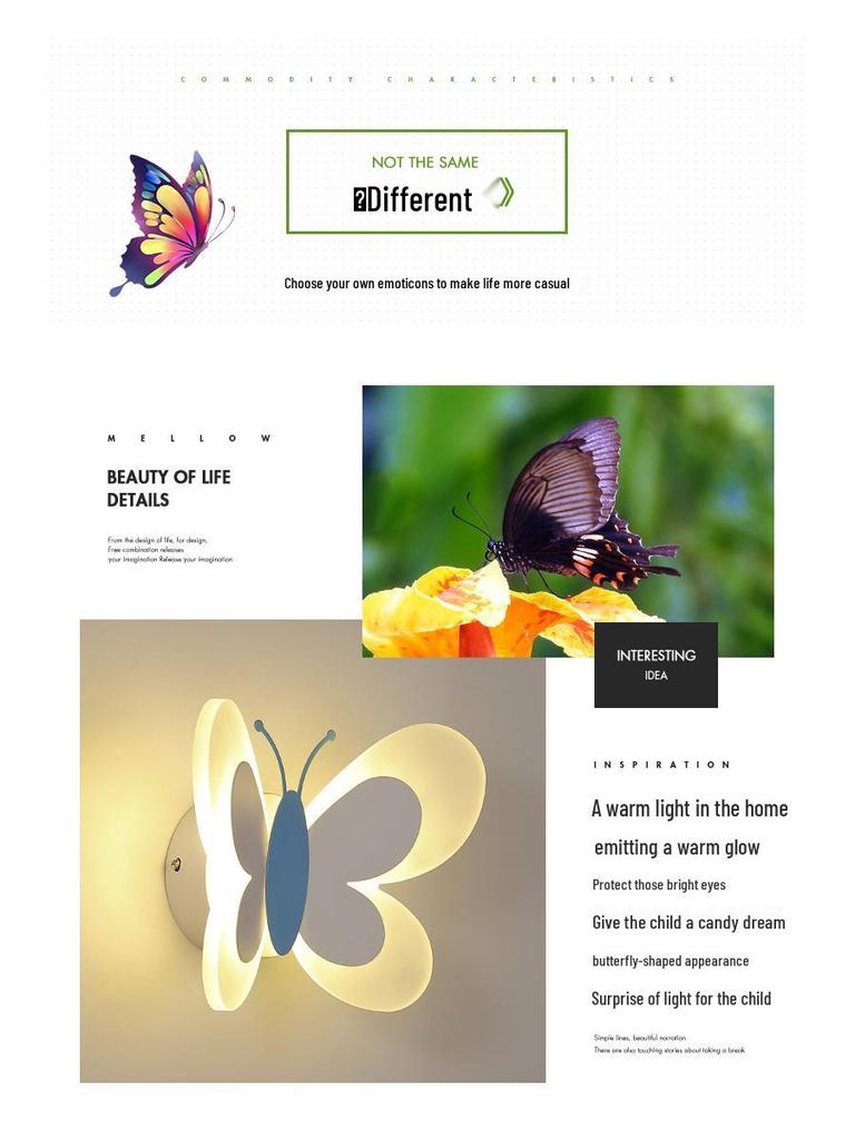 Nordische Schmetterlings-Wandleuchte: Luxuriöses Schlafzimmer-Nachttischlicht für eine romantische Hochzeitszimmerdekoration.