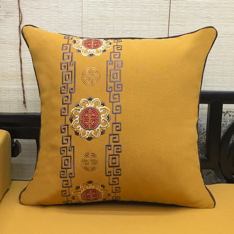 New Chinese-style Redwood Sofa Throw Pillow Cotton and Linen Headboard Soft Cushion Embroidery Large Cushion Cover