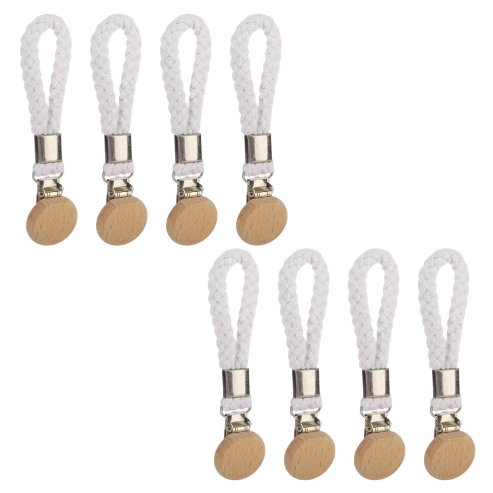 1-8PCS Towel Hanging Clips Woven Cotton Rope Bathroom Wood Round Head Metal Hanging Clips For Home Towel Clothes Storage Hook