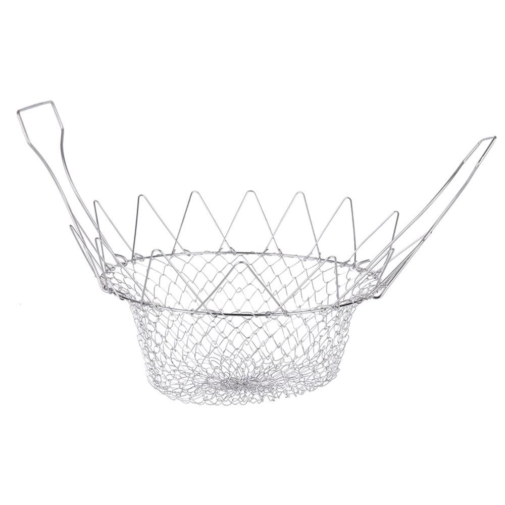 Silver Deep Fry Basket Foldable Design Fry Basket  Frying Foods Washing Fruits Boiling