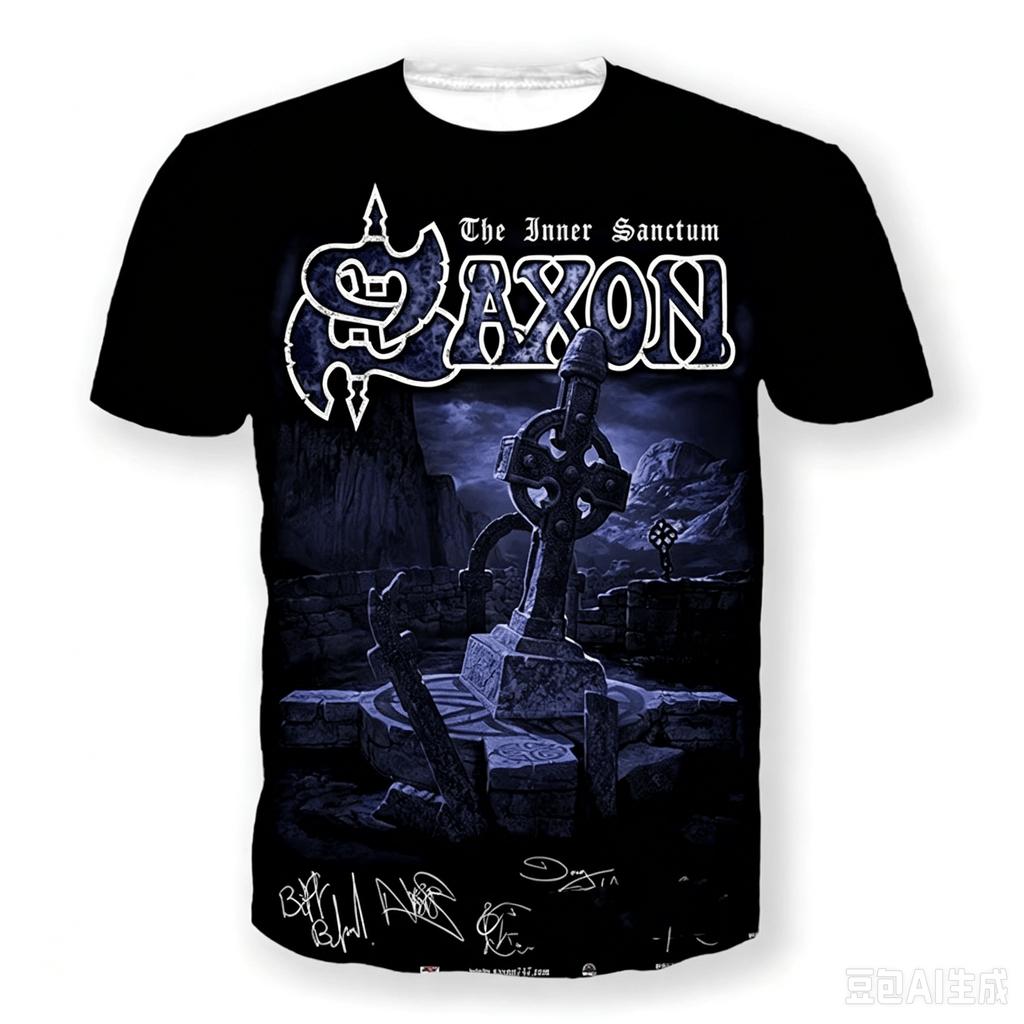 Saxon 3D Print Sport Quick-dry Breathable Men T-shirt Hip-hop Heavy Metal Punk Rock Band Street Casual Fashion Short-sleeve Top